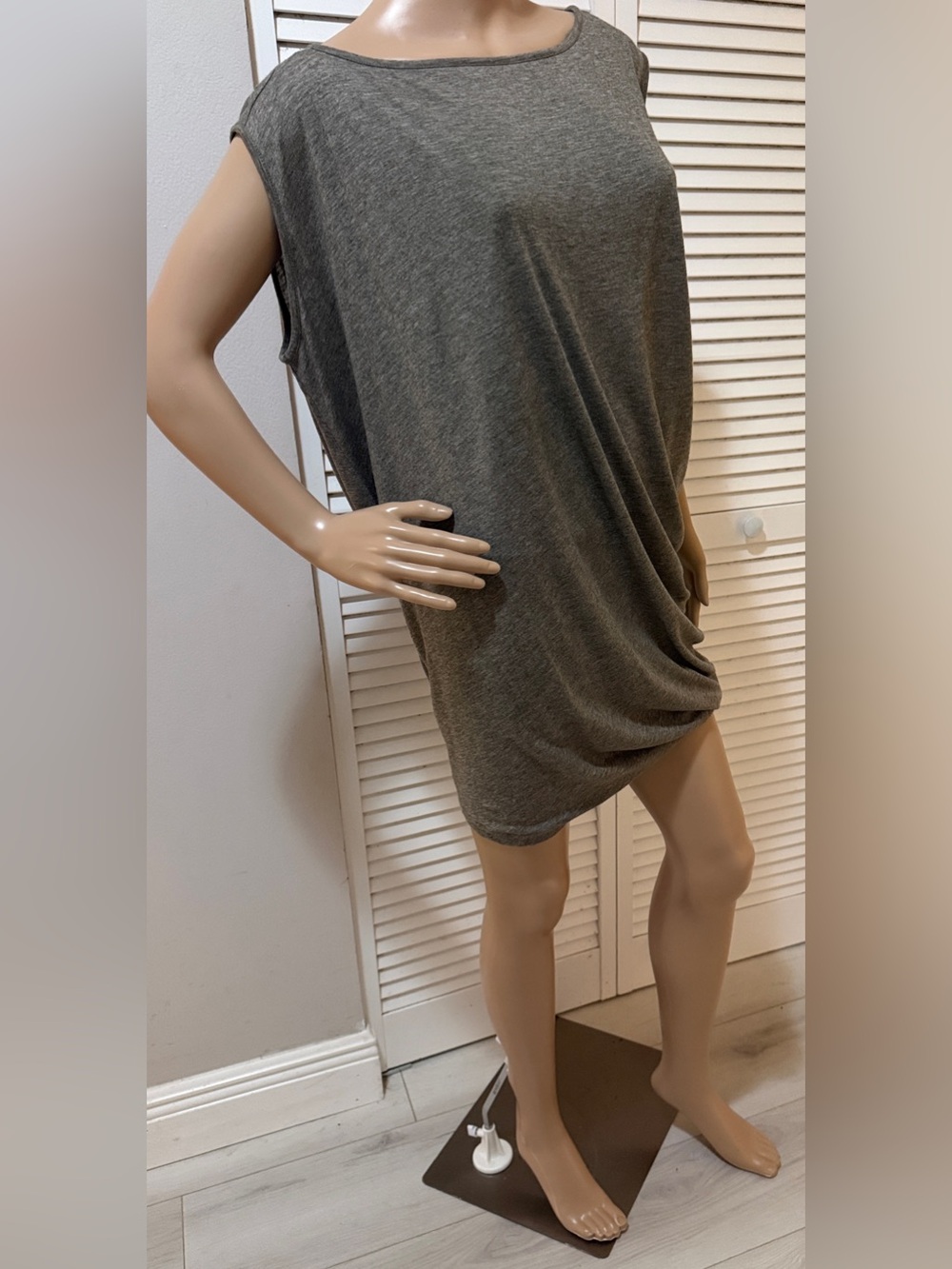 AllSaints Draped Mini Dress – Heather Gray – Asymmetrical Ruched Hem